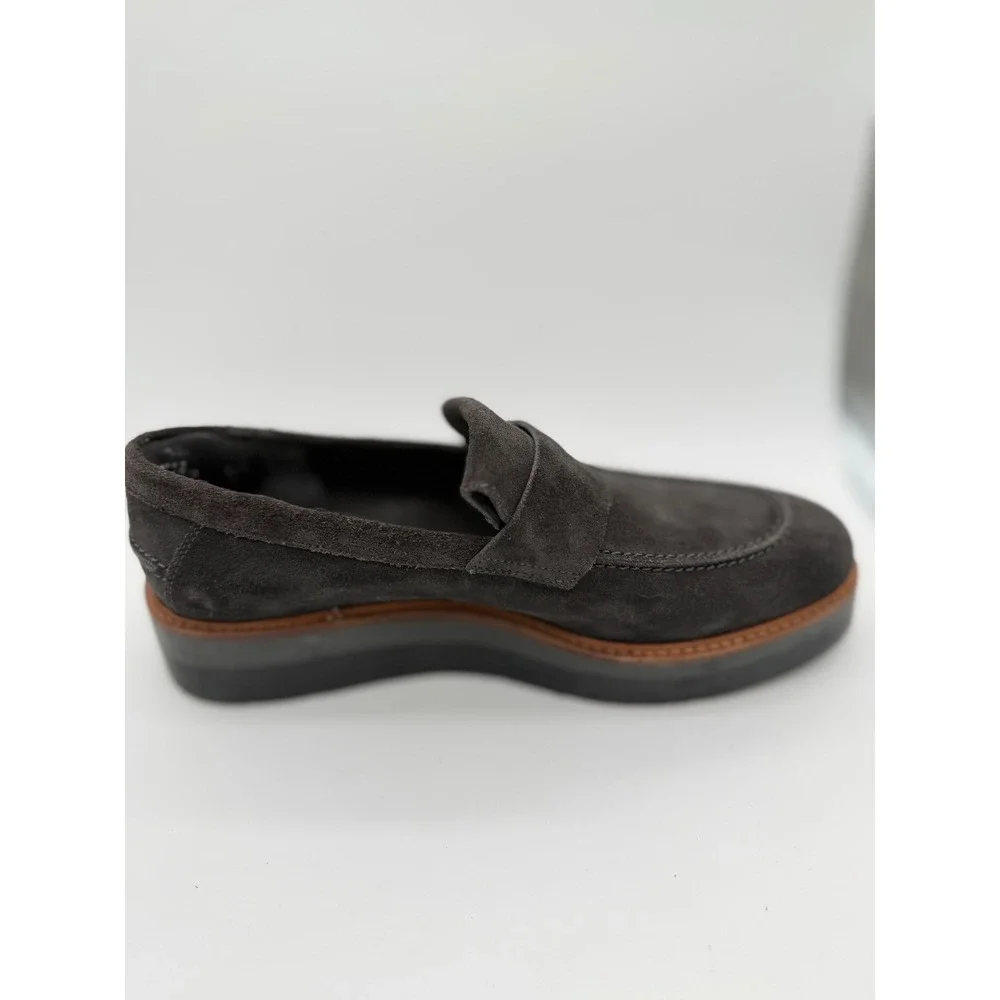 Vince Womens Suede Platform Wedge Loafers Charcoal Grey Slip On Shoes - Picture 6 of 10